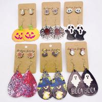 PU Leather Earring Set, handmade, Halloween Design & 2 pieces & for woman 
