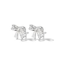 Sterling Silver Stud Earring, 925 Sterling Silver, Bowknot, plated, for woman, platinum color 
