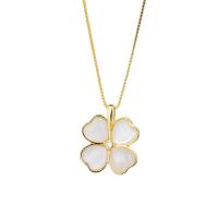 Cubic Zircon Micro Pave Sterling Silver Necklace, 925 Sterling Silver, with Cats Eye, with 5CM extender chain, Four Leaf Clover, plated, micro pave cubic zirconia & for woman Approx 45 cm 