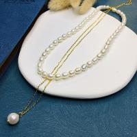 Sterling Silber Perlenkette, 925er Sterling Silber, mit Natürliche kultivierte Süßwasserperlen, mit Verlängerungskettchen von 5cm, Modeschmuck, 35cm, Länge:ca. 40 cm, verkauft von PC