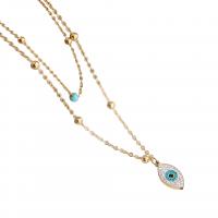 Evil Eye Jewelry Necklace, Titanium Steel, with 2inch extender chain, gold color plated, Double Layer & oval chain & for woman & with rhinestone Approx 16.5 Inch 