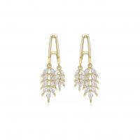 Rhinestone Brass Drop Earring, Wheat, real gold plated, for woman & with rhinestone, 40mm 