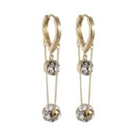 Rhinestone Brass Drop Earring, real gold plated, for woman & with rhinestone 