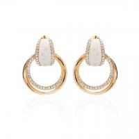 Rhinestone Brass Drop Earring, Donut, real gold plated, for woman & enamel & with rhinestone & hollow 