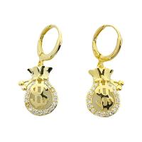 Rhinestone Brass Drop Earring, Money Bag, real gold plated, for woman & with rhinestone 