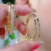 Rhinestone Brass Drop Earring, real gold plated, for woman & with rhinestone & hollow 