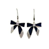 Zinc Alloy Rhinestone Drop Earring, Bowknot, gold color plated, Korean style & for woman & enamel & with rhinestone 