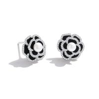 Sterling Silver Natural Pearl Stud Earring, 925 Sterling Silver, with Freshwater Pearl, Flower, fashion jewelry & micro pave cubic zirconia & for woman 