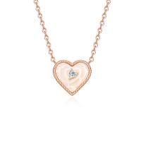 Cubic Zircon Micro Pave Sterling Silver Necklace, 925 Sterling Silver, with White Shell, with 1.97inch extender chain, Heart, Plating champagne gold, fashion jewelry & micro pave cubic zirconia & for woman Approx 15.74 Inch 