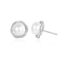 Cubic Zirconia Micro Pave Sterling Silver Earring, 925 Sterling Silver, with Freshwater Pearl, fashion jewelry & micro pave cubic zirconia & for woman 