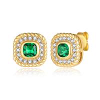 Cubic Zirconia Micro Pave Sterling Silver Earring, 925 Sterling Silver, with Emerald, fashion jewelry & micro pave cubic zirconia & for woman 