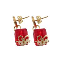 Stainless Steel Drop Earring, 304 Stainless Steel, with Glass, Cube, fashion jewelry & for woman 