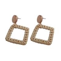 Rattan Earring, with Wood, Square, fashion jewelry & for woman 