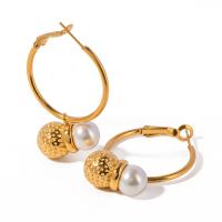 Stainless Steel Drop Earring, 304 Stainless Steel, with Plastic Pearl, 18K gold plated, fashion jewelry & for woman, golden 