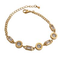 Stainless Steel Charm Bracelet, 304 Stainless Steel, with Glass Rhinestone, fashion jewelry & for woman, golden Approx 7.83 Inch 