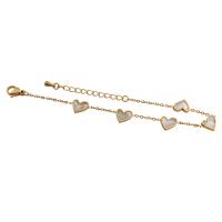 Stainless Steel Charm Bracelet, 304 Stainless Steel, with Shell, Heart, fashion jewelry & for woman, golden Approx 7.8 Inch [