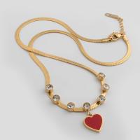Stainless Steel Jewelry Necklace, 304 Stainless Steel, with Glass Rhinestone, Heart, fashion jewelry & for woman & enamel, golden Approx 18.82 Inch 