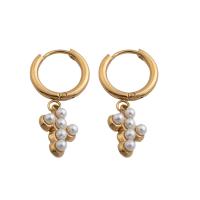 Huggie Hoop Drop Earring, 304 Stainless Steel, with Plastic Pearl, fashion jewelry & for woman, golden 