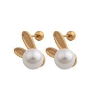 Edelstahl Stud Ohrring, 304 Edelstahl, mit Kunststoff Perlen, Modeschmuck & für Frau, goldfarben, 15x10x9mm, verkauft von Paar