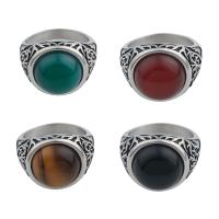 Gemstone Stainless Steel Finger Ring, 304 Stainless Steel, with Gemstone & Unisex ring thickness 19.5mm 