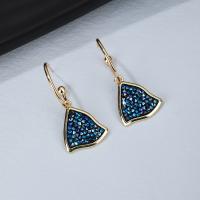 Rhinestone Brass Drop Earring, gold color plated, for woman & with rhinestone, blue 