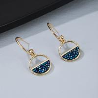 Rhinestone Brass Drop Earring, Round, gold color plated, for woman & with rhinestone, blue 