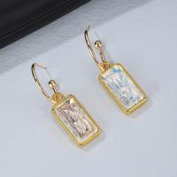 Rhinestone Brass Drop Earring, Rectangle, gold color plated, for woman & with rhinestone, white 