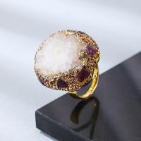 Quartz Finger Ring, Clear Quartz, with Amethyst & Brass, gold color plated, for woman & with rhinestone, white, Inner Approx 17mm 