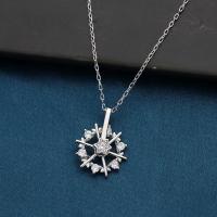 Sterling Silver Jewelry Necklace, 925 Sterling Silver, with 5cm extender chain, Snowflake, fashion jewelry & with rhinestone Approx 40 cm 