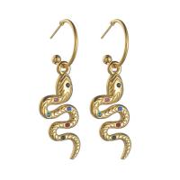 Stainless Steel Drop Earring, 304 Stainless Steel, Snake, 14K gold plated, micro pave cubic zirconia & for woman, 43mm 