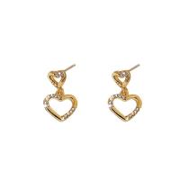 Zinc Alloy Rhinestone Drop Earring, Heart, gold color plated, for woman & with rhinestone & hollow 
