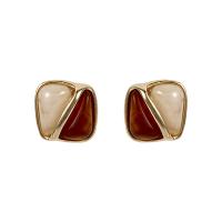 Resin Zinc Alloy Earring, with Resin, Geometrical Pattern, gold color plated, Korean style & for woman 