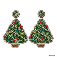 Christmas Earrings, Glass Seed Beads, Christmas Tree, Christmas jewelry & for woman 