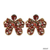 Christmas Earrings, Glass Seed Beads, Bowknot, Bohemian style & for woman 