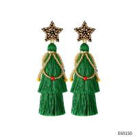 Christmas Earrings, Cotton Thread, with Seedbead, Star, Christmas jewelry & for woman, 100mm 