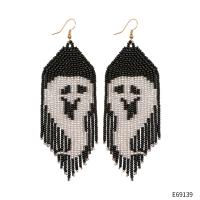 Glass Seed Beads Tassel Earring, Ghost, handmade, Halloween Jewelry Gift & for woman 