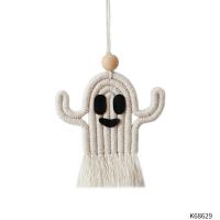 Cotton Thread Hanging Ornaments, with Wood, Ghost, handmade, Unisex & Halloween Jewelry Gift 