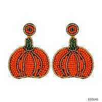 Seedbead Drop Earring, Pumpkin, handmade, Halloween Jewelry Gift & for woman 