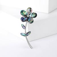 Zinc Alloy Jewelry Brooch, with Abalone Shell, Flower, silver color plated, vintage & fashion jewelry & for woman & with rhinestone, multi-colored 