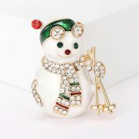 Zinc Alloy Jewelry Brooch, Snowman, gold color plated, fashion jewelry & for woman & enamel & with rhinestone, mixed colors 