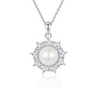 Sterling Silver Pearl Necklace, 925 Sterling Silver, with Freshwater Pearl, with 2.75inch extender chain, fashion jewelry & micro pave cubic zirconia & for woman Approx 15.74 Inch 