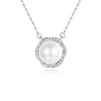 Sterling Silver Pearl Necklace, 925 Sterling Silver, with Freshwater Pearl, with 2.75inch extender chain, fashion jewelry & micro pave cubic zirconia & for woman Approx 15.74 Inch 