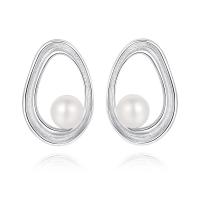 Sterling Silver Stud Earring, 925 Sterling Silver, with Shell Pearl, fashion jewelry & for woman 