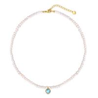 Sterling Silver Pearl Necklace, 925 Sterling Silver, with turquoise & Freshwater Pearl, with 1.97inch extender chain, fashion jewelry & for woman Approx 14.56 Inch 