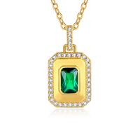 Cubic Zircon Micro Pave Sterling Silver Necklace, 925 Sterling Silver, with Emerald, with 1.97inch extender chain, 18K gold plated, fashion jewelry & micro pave cubic zirconia & for woman Approx 15.74 Inch 
