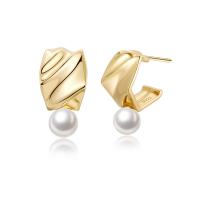 Sterling Silver Stud Earring, 925 Sterling Silver, with Shell Pearl, plated, fashion jewelry & for woman 