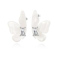 Acrylic Stud Earring, 925 Sterling Silver, with Acrylic, Butterfly, fashion jewelry & micro pave cubic zirconia & for woman 