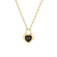 Sterling Silver Jewelry Necklace, 925 Sterling Silver, with Black Agate, with 1.97inch extender chain, fashion jewelry & for woman Approx 15.74 Inch 
