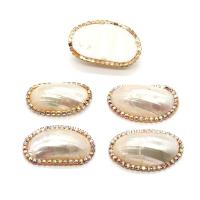 Brass Shell Pendants, with Brass, Oval, gold color plated, DIY & with rhinestone, white, Length about 20-25mm,Hight about 30-35mm 