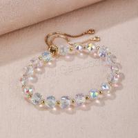 Bracelets de perle de bijou en verre, Des billes de verre, avec laiton, Placage de couleur d'or, Réglable & pour femme, 8mm Environ 18 cm, Vendu par PC